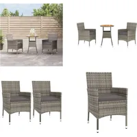 vidaXL 3 tlg. Garten Bistro Set mit Kissen Grau Poly Rattan - Garten Bistro Set - Garten Bistro Sets - Bistro Set - Gartenmöbel Set - Grau
