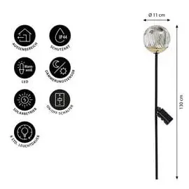 Dehner Solarleuchte Kunststoff/Metall Ø11/H130 cm 1er Set gold/transparent