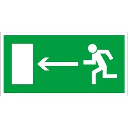 Evakuierungsschild „Richtung zum Ausgang links“ – 150×300 mm, selbstklebend & nachleuchtend