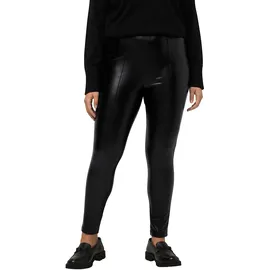 Ulla Popken Damen große Größen Übergrößen Plus Size Leggings, Lederoptik, Slim, Elastikbund, Ziernähte schwarz 50+ 820405100-50+ - 40W / 32L