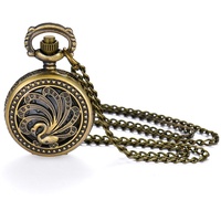 JewelryWe Pfauen-Taschenuhr Classic Steampunk Fob Half Hunter Quarz Uhren Retro Bronze Anhänger Uhr Halskette für Männer Frauen