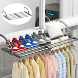 Wäscheständer, 75-120cm ausziehbarer Handtuchhalter, Wäschehänger Klappbar, Hängetrockner ohne Bohren, Wandmontierter Kleiderständer, Balkone...