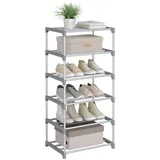 WOLTU Schuhregal schmal 6 Ebenen, Schuhorganizer Schuhaufbewahrung platzsparend, offener Schuhschrank Metall, für 12 Paar Schuhe, Eingang, Flur, Wohnzimmer, 42 x 88 x 30 cm, Grau