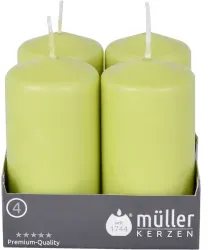 Müller Kerzen Stumpenkerze, maigrün 2400904876 , 1 Packung = 4 Stück, (Ø x H): 48 x 90 mm