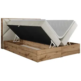 MKS Meble Boxspringbett 180x200 mit Bettkasten, Polsterbett 180x200 mit Matratze H4, Boxspringbett 180x200 mit Kopfteil, Boxspringbett mit Massivholz - Gunar... - Beige