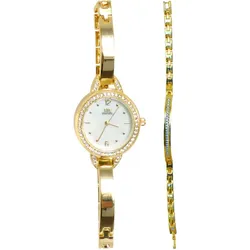 Meister Anker Damenuhr Schmuck-Set Gold mit Strass-Glitzersteinchen