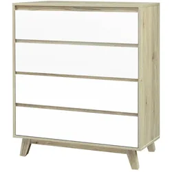 Möbilia Kommode | 4 Schubladen | Spanplatte laminiert natur | Schubladen weiß | B 80 x T 40 x H 98 cm | 27020002 | Serie KOMMODE