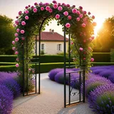 Wetsfgdg Metall Rosenbogen Gartenbogen aus Metall Starker Rankbogen für Kletterpflanzen, Deko für Hochzeit, Balkon & Garten, wetterfest Schwarz-A-L140xW40xH230cm