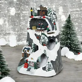 Wellhome Weihnachtsdorf zur Dekoration mit LED-Lichtern und Bewegung 19,6x17,7x30,1cm