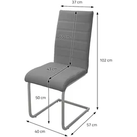 ML-Design Esszimmerstuhl Freischwinger 2er Set mit Rückenlehne Grau Kunsterlederbezug