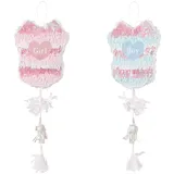 partydeco Pinata, Piñata Strampler mit Boy und Girl Herzmotiv 30x35x8cm zum Befüllen blau|bunt|rosa