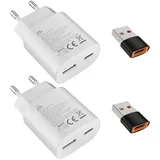 Schnellladegerät Ladeadapter netzteil 25W USB Typ-C 15W USB Typ-A Ladegerät (Weiß 2 Stück)für: Samsung Galaxy S25 S24 S23 S22 S21 S20 Ultra S10 S9 S8 A56 A55 A54 A36 A35 iPhone 17 16 15 Pro/Max/Plus