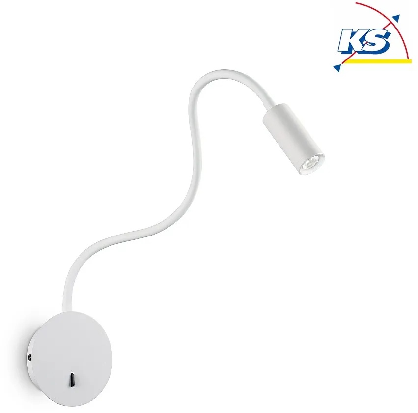 Ideal Lux LED Wandstrahler FOCUS-2, mit Flex-Arm und Schalter, 3W 3000K 130lm, Weiß IDEA-203171
