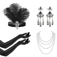 MIVAIUN 1920s Kostüm Damen Flapper Accessoires Set, Flapper Great Gatsby Accessoires Set, 1920s Charleston Gatsby Retro Kostüm, Stirnband Halskette Handschuhe, 20er Jahre Accessoires (5 Pcs)