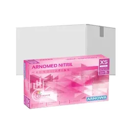 arnomed Nitril Magnolia Pink Einmalhandschuhe, puderfrei, pink 387-XS , 1 Packung = 100 Stück, Größe XS