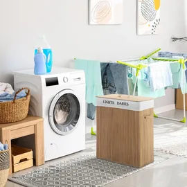 Homcom Wäschekorb mit Deckel Segeltuchsack aus Segeltuch, Griffe aus PU,