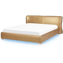 Bett mit LED Echtleder PARIS 180 x 200 cm LED Gold