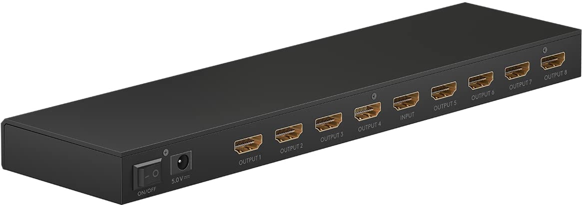 goobay 58484 HDMI Splitter 1 auf 8 / HDMI Verteiler unterstützt Auflösungen bis zu 4K@ 60Hz /1x HDMI Eingangssignal auf bis zu 8X HDMI Ausgänge wie TV, Monitor, Beamer, PS5 und Xbox/Schwarz