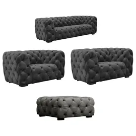 Fun Möbel Sofaset Designersofa NATALIE 2-1-1 in Stoff Riviera Graphit - Grau