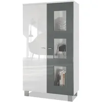 Vladon Vitrine, Grau, 71x129x35 cm, Wohnzimmer, Wohnwände, Vitrinenschränke