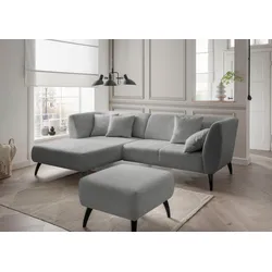 Ecksofa INOSIGN "Colori L-Form", grau, B:264cm H:80cm T:160cm, 100% Polyester, Sofas, Holzfußfarbe wählbar, inkl. 4x Zierkissen