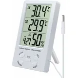Digitales Thermometer-hygrometer Mit Innen- Und Außenhygrometersonde, Geeignet Für Kühlschrank, Tisch Und Aquarium (weiß).
