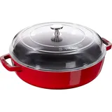 Staub Braisers Multifunktionsbräter mit Glasdeckel, rund, Kirsch-Rot, Gusseisen