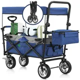 Juskys Bollerwagen mit Dach & Tasche - Blau Grau