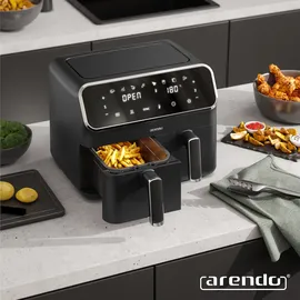 Arendo Heißluftfritteuse XXL Doppelkammer 8L schwarz