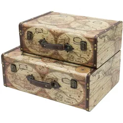 Holzkoffer im Vintage-Design, Weltkarte Farbe, HMF VKO104, 2er Set