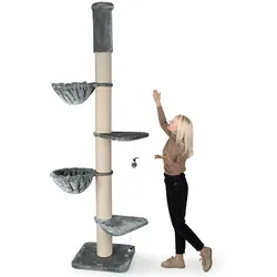 HAPPYPET Kratzbaum Grosse Katzen Stabil XXL Deckenhoch, 250 bis 275 cm   Grau Basic