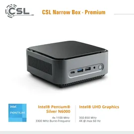 CSL Mini-PC Narrow Box Premium Intel N200 3,7 GHz 16 GB RAM 500 GB SSD Intel UHD Graphics Windows 11 Pro
