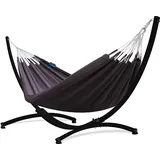 Potenza Outdoor Hängematte mit Gestell für 2 Personen I Medelin - 100% Baumwolle Doppelhängematte 220x140, 160kg I Hängemattengestell 220kg, wetterfest (Caffee, Gestell Schwarz)