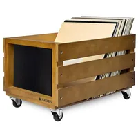 Navaris Holz Schallplatten Kiste mit Kreidetafel - mit Rädern