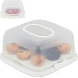 Relaxdays Kuchenbox, eckig, tragbar, Kuchen & Muffins, spülmaschinenfest, Partybutler, 16x34x32,5 cm, weiß/transparent