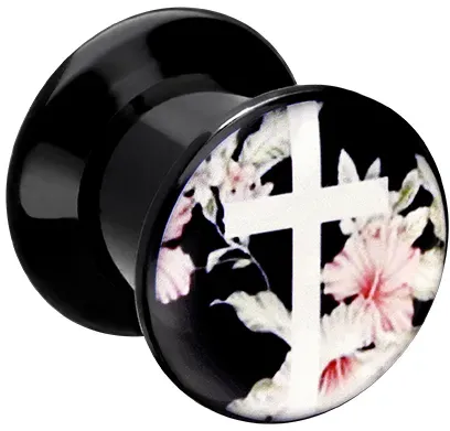Acryl Plug KREUZ + BLÜTEN