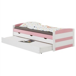 IDIMEX Funktionsbett JESSY, Bett mit Stauraum Kiefer massiv weiß/rosa Jugendbett Gästebett Bett 90 rosa|weiß