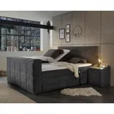 Lomadox Boxspringbett 180x200 cm, mit TV-Halterung, elektrisch verstellbar und 2 Nachtschränke, Hotelbett in anthrazit DURAZNO-09 - Grau