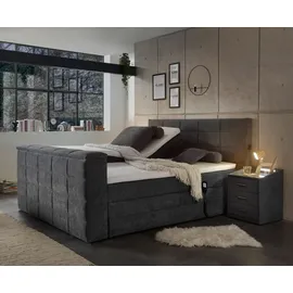Lomadox Boxspringbett 180x200 cm, mit TV-Halterung, elektrisch verstellbar und 2 Nachtschränke, Hotelbett in anthrazit DURAZNO-09 - Grau
