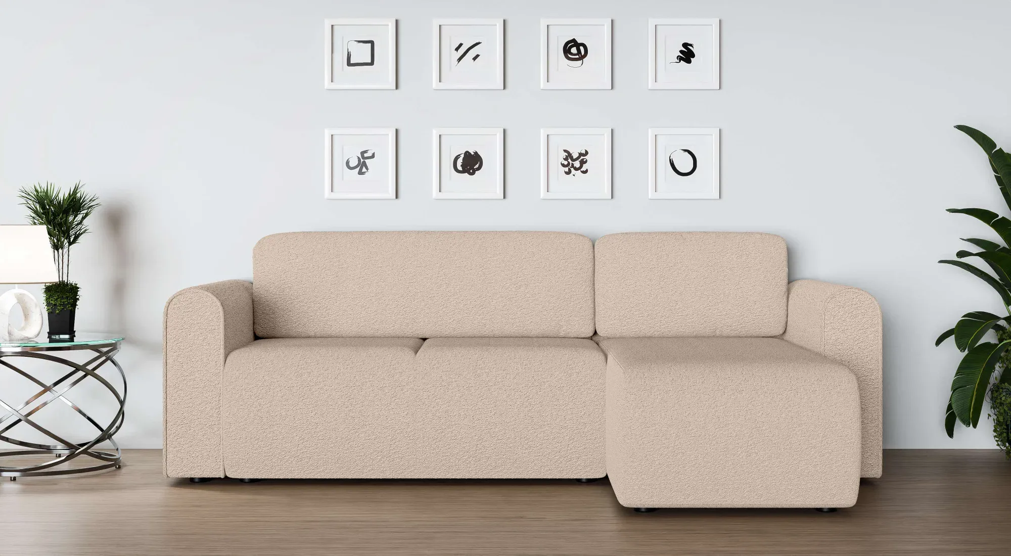 Ecksofa INOSIGN "Ecksofa Zacharia wahlweise mit Bettfunktion, BxTxH 250x166x86 cm" Sofas Gr. B/H/T: 250 cm x 86 cm x 166 cm, Boucle, Recamiere beidseitig montierbar, mit Bettfuntion und Bettkasten, beige L-Form mit Wellenunterfederung, Recamiere beidseitig montierbar