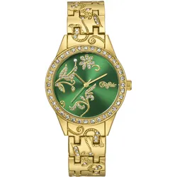 Quarzuhr BUFFALO, gold (goldfarben), Armbanduhren, Damen, Armbanduhr, Damen, florale Elemente, Glaskristalle