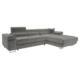 Mirjan24 Ecksofa Torezio Mini, mit Bettkasten und Schlaffunktion, Einstellbare Kopfstützen, 280x170x70-90 cm (Farbe: Polo 894, S... - Grau