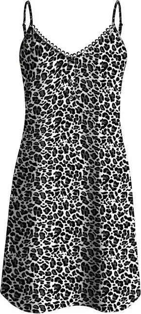 IZURIA Spaghettiträgerkleid mit Rundhals in Weiß mit Leopardenprint, XL
