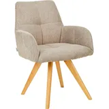 Linea Natura Armlehnstuhl Taupe, Holz, Textil, Wildeiche, vollmassiv, Stativgestell, 62x87.5x68.5 cm, inklusive Armlehnen, Esszimmer, Stühle, Esszimmerstühle, Armlehnenstühle