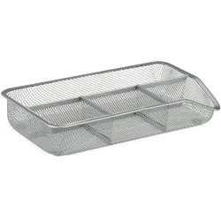 Relaxdays Schreibtischorganizer 4 Ablagen, kleiner Büroorganizer, Metallgeflecht, flacher Schubladenorganizer, silber