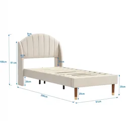 Merax Polsterbett 90x200 Ohrform Einzelbett aus Samt mit Kopfteil & Lattenrost Beige