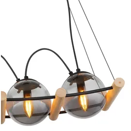 GLOBO Leona 4-flg. 22 cm eckig Schwarz/Holz/Rauchglas