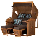 deVries PURE® Strandkorb Madura XXL - PE twisted hyacinth - Dessin 469, BxTxH: 145x85x180 cm, Dreiviertellieger, Ostsee-Strandkorb, edles Teakholz - spezielle Bullaugen - inkl. Schutzhülle braun