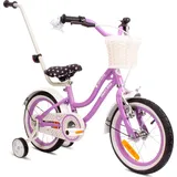 sun baby Mädchenfahrrad 14 Zoll Glocke Zusatzräder Schubstange Heart Bike violett