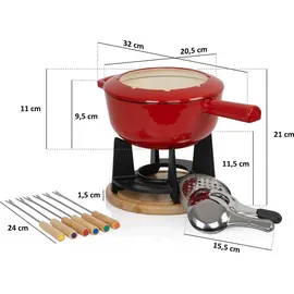 Mahlzeit 13-teiliges Gusseisen Fondue Set für 6 Personen, 2 L, emailliert, mit Brenner und Gabeln - Weiß